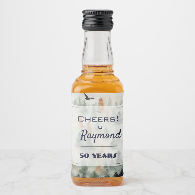 Misty Forest Birthday Mini Liquor Bottle Label (Front)