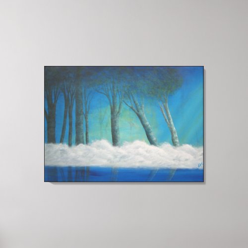 Misty Forest Blue River Reflections  Canvas Print