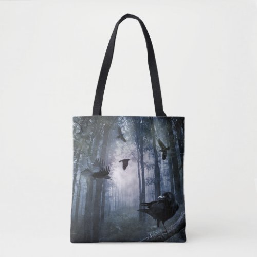 Misty Forest Crows All_Over_Print Tote Bag