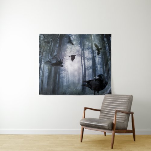 Misty Forest Crows Medium Wall Tapestry