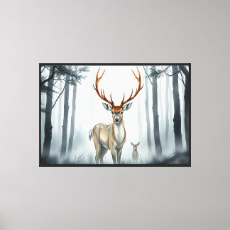 Misty Forest Deer Duo – Majestic Wildlife Wall Art