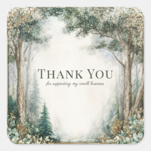 Misty Forest Eucalyptus Gold Sparkle Rustic Square Sticker