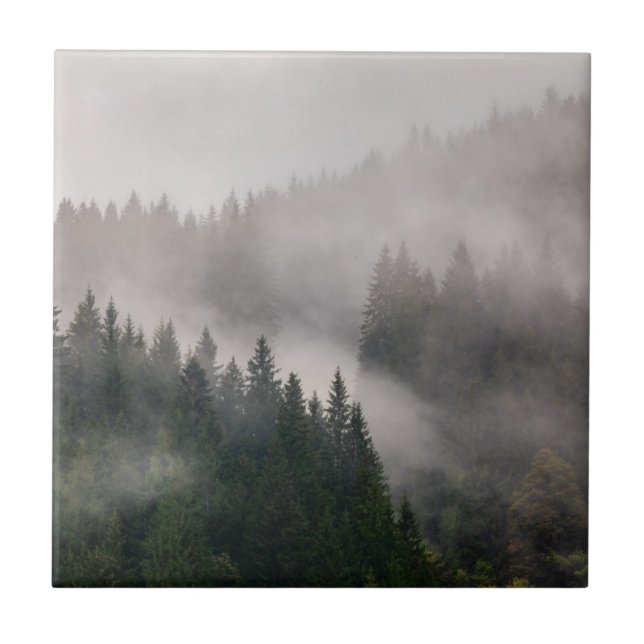 Misty Forest in the Mountains Ceramic Tile (Front)