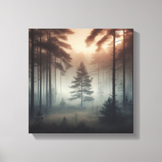 Misty Forest Landscape Wall Art, Tranquil Nature  Canvas Print (Front)