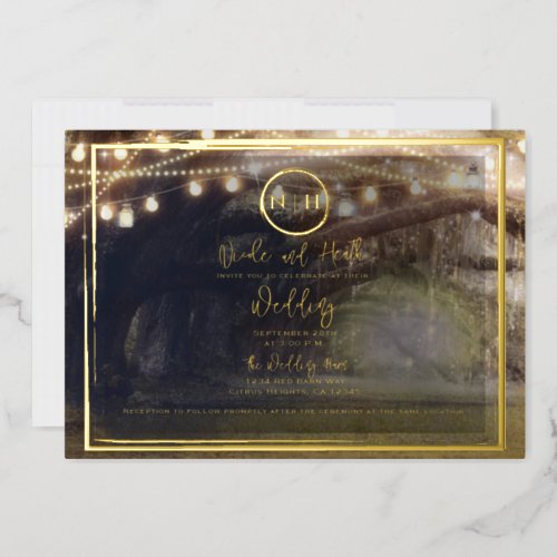 Misty Forest Lights Elegant Modern Wedding Gold   Foil Invitation