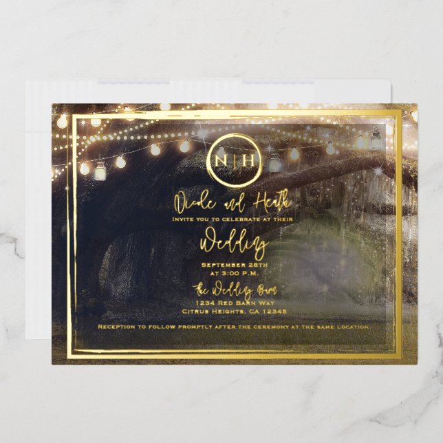 Misty Forest Lights Elegant Modern Wedding Gold   Foil Invitation (Envelope)