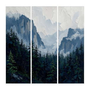 Misty Forest Mountains Triptych Wall Art