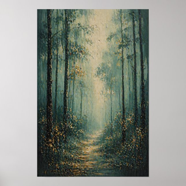 Misty Forest Path Impasto Style Poster (Front)