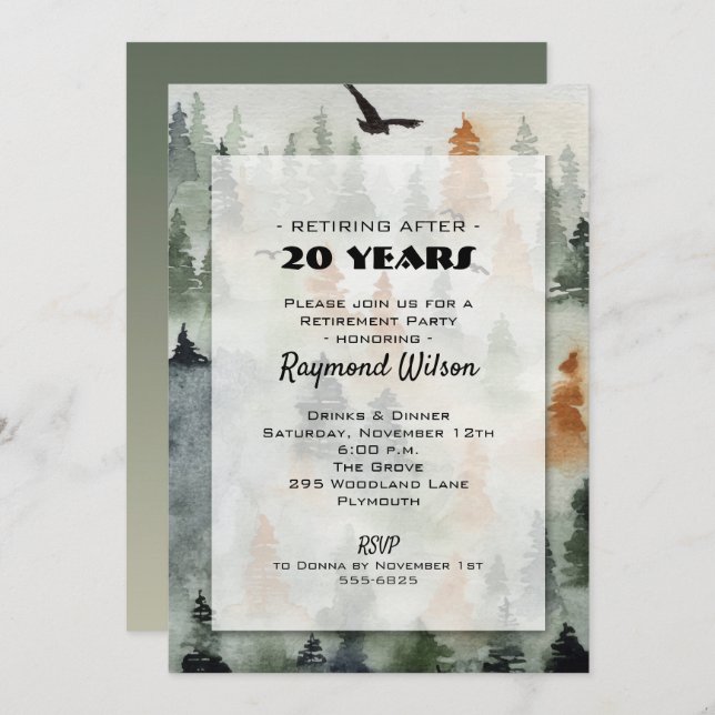 Misty Forest Retirement Party Invitations (Front/Back)