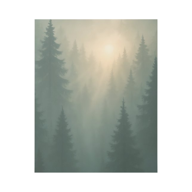 Misty Forest Sunrise, Moody Green Landscape Gallery Wrap (Front)