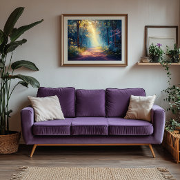 Misty Forest Trail as Dawn Breaks Faux Canvas Print