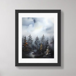 Misty Forest Trees View Painting Framed Art
