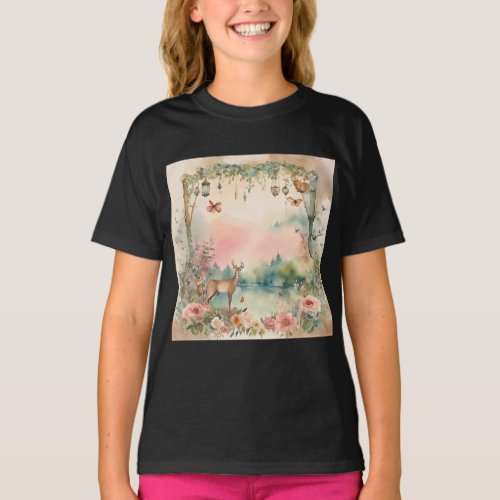 Misty Forest Whispers Vintage Chic Girls Kid  T_Shirt