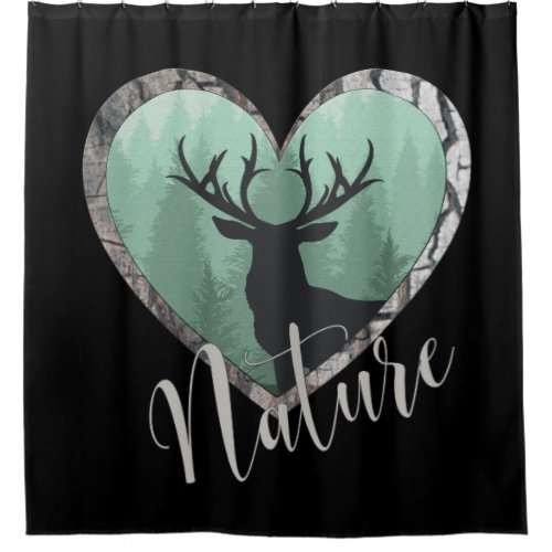 Misty Forest with Big Buck Deer Nature Shower Curtain