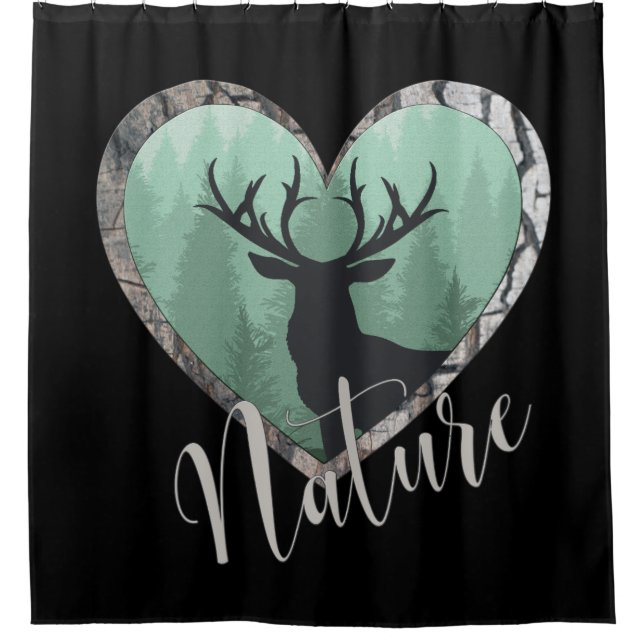 Misty Forest with Big Buck Deer "Nature" Shower Curtain (Front)