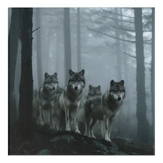Misty Forest Wolf Pack Acrylic Print