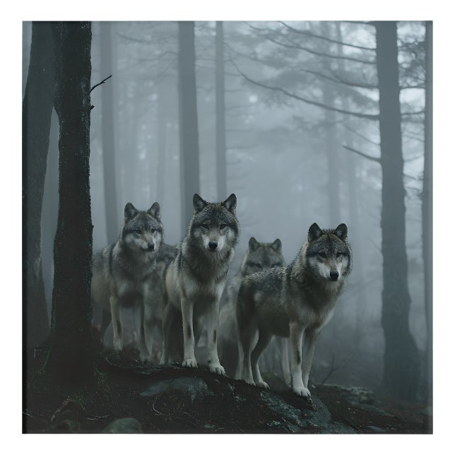Misty Forest Wolf Pack Acrylic Print (Front)