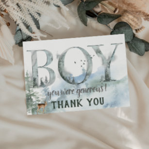Misty Forest Woodland Country Deer Boy Baby Shower Thank You Card