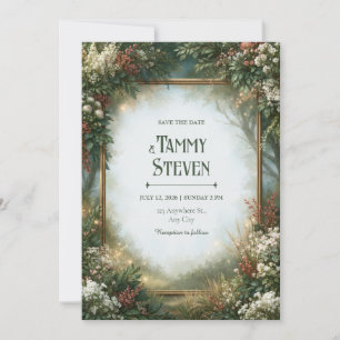 Misty Gold Frame Forest Wedding Invitation