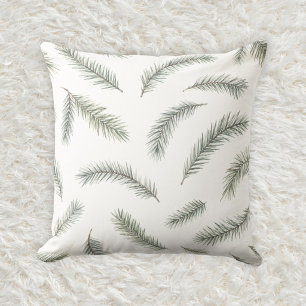 Misty Gray Douglas Fir Botanical Watercolor Patter Throw Pillow