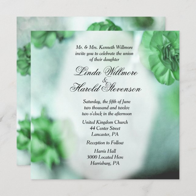Misty Green Floral Wedding Invitations (Front/Back)