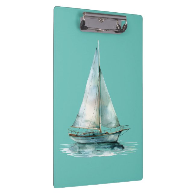 Misty Green Sailboat - Watercolor Yacht Design Clipboard (Right)