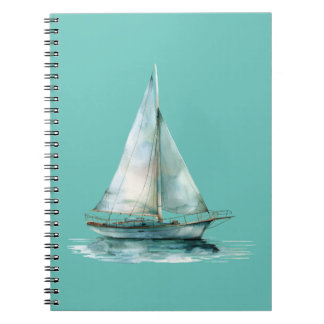 Misty Green Sailboat - Watercolor Yacht Design Notebook