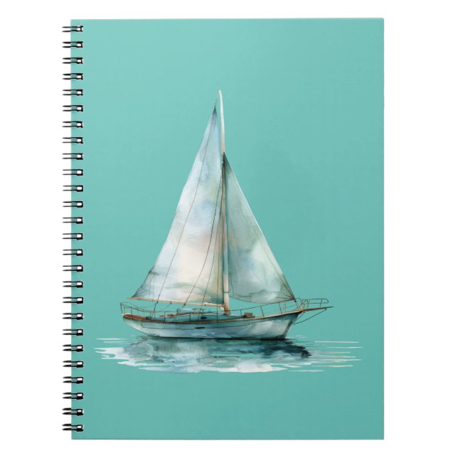Misty Green Sailboat - Watercolor Yacht Design Notebook (Front)