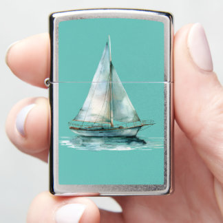 Misty Green Sailboat - Watercolor Yacht Design Zippo Lighter