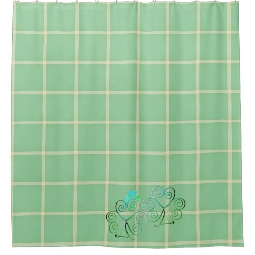  Misty Green Squares  Shamrocks Bath Towel Set Shower Curtain