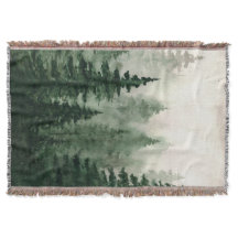Misty Green Woodland Throw Blanket