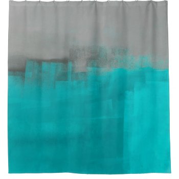 'misty' Grey And Turquoise Abstract Art Shower Curtain by T30Gallery at Zazzle