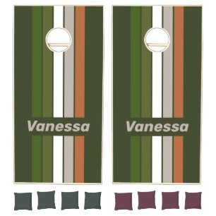 Misty Grove Pin Striped with Name Cornhole Set
