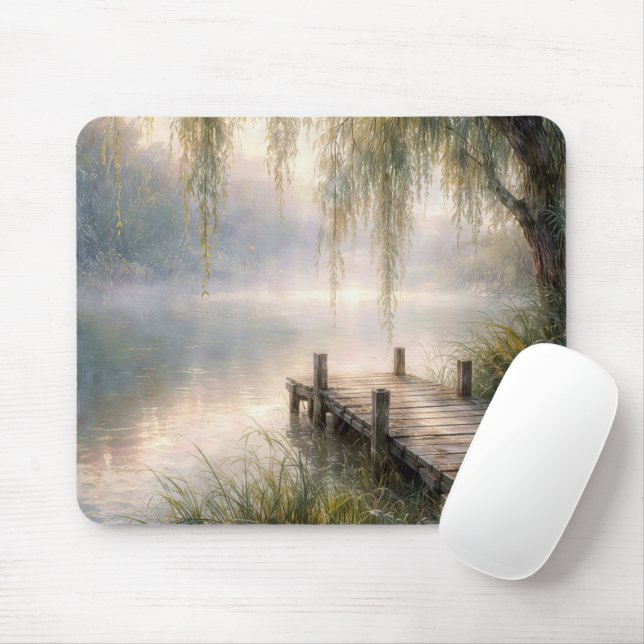 Misty Lake Dock with Willow Tree Mouse Pad (With Mouse)