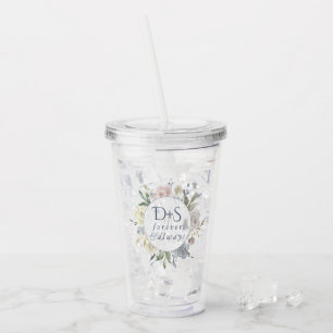 Misty Lake Dusty Floral Always Forever Monogram Acrylic Tumbler