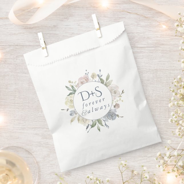 Misty Lake | Dusty Floral Always Forever Monogram Favor Bag (Clipped)