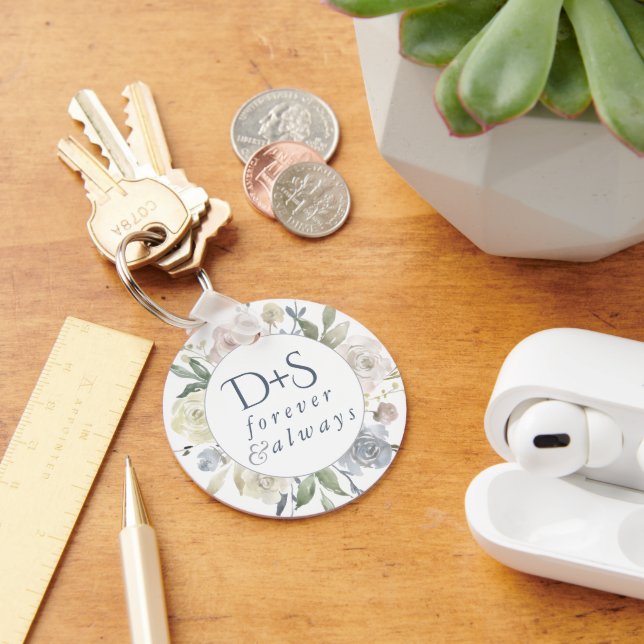 Misty Lake | Dusty Floral Always Forever Monogram Keychain (Desk)