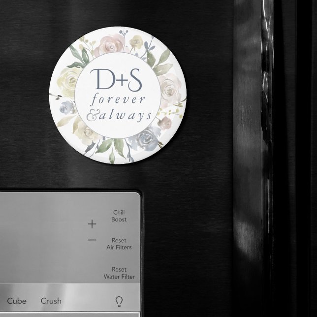 Misty Lake | Dusty Floral Always Forever Monogram Magnet (Creator Uploaded)