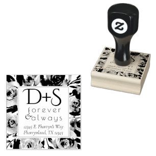 Misty Lake Dusty Floral Always Forever Monogram Rubber Stamp