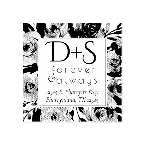 Misty Lake  Dusty Floral Always Forever Monogram Rubber Stamp