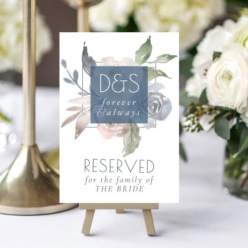 Misty Lake  Dusty Floral Always Forever Monogram Table Number