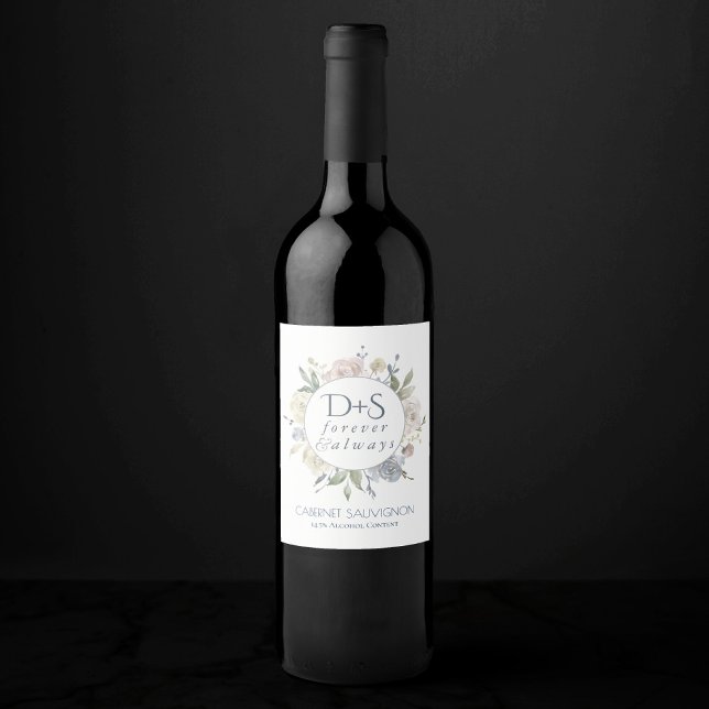 Misty Lake | Dusty Floral Always Forever Monogram Wine Label (Creator Uploaded)