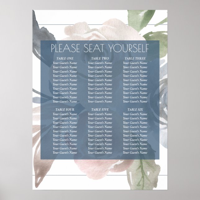 Misty Lake | Lovely Dusty Floral Seating Chart (Front)