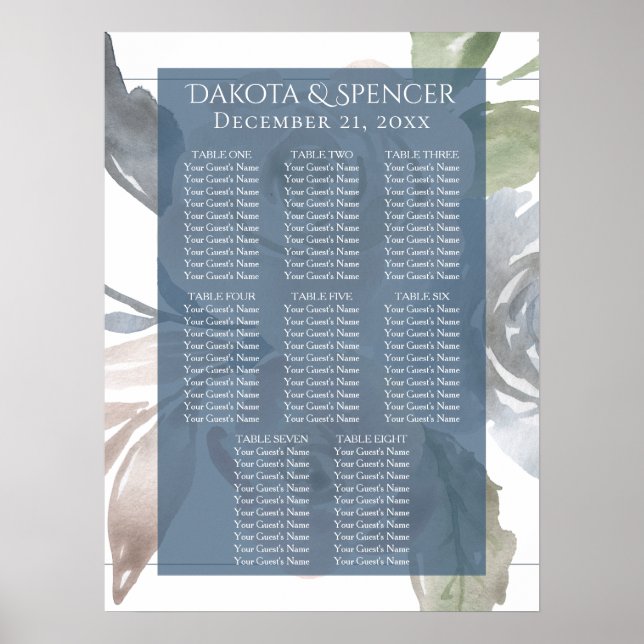 Misty Lake | Lovely Dusty Floral Seating Chart (Front)