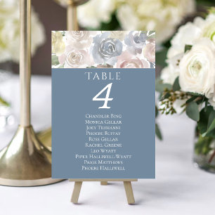 Misty Lake Lovely Soft Dusty Floral Guest Names Table Number