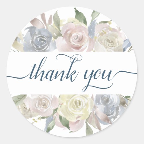 Misty Lake  Lovely Soft Dusty Floral Thank You Classic Round Sticker