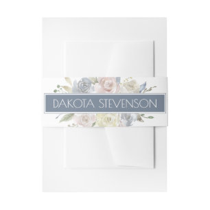 Misty Lake   Lovely Soft Dusty Hued Floral Custom Invitation Belly Band