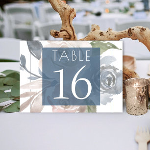 Misty Lake Lovely Soft Dusty Hued Slate Floral Table Number