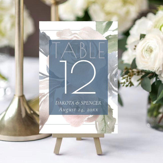 Misty Lake | Lovely Soft Dusty Hued Slate Floral Table Number (Creator Uploaded)