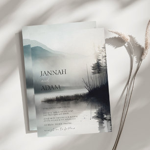 Misty Lake Moody Mountain Wedding  Invitation